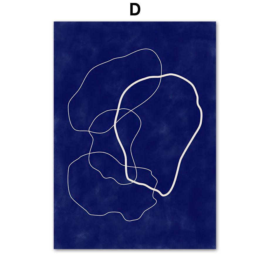 Blue Line Geometry Flower Wall Art Canvas Painting  Abstract Art Posters & Prints Hotel Bar Pictures For Living Room Home Decor