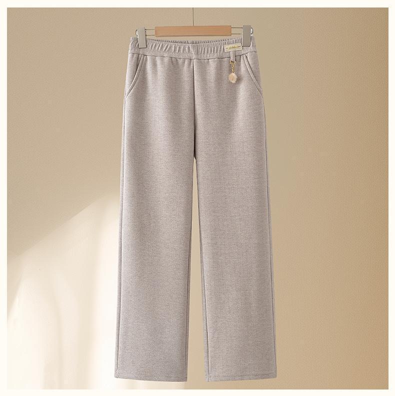 Middle-aged Women's High Waist Velvet-Lined Straight-Leg Warm Wool Pants