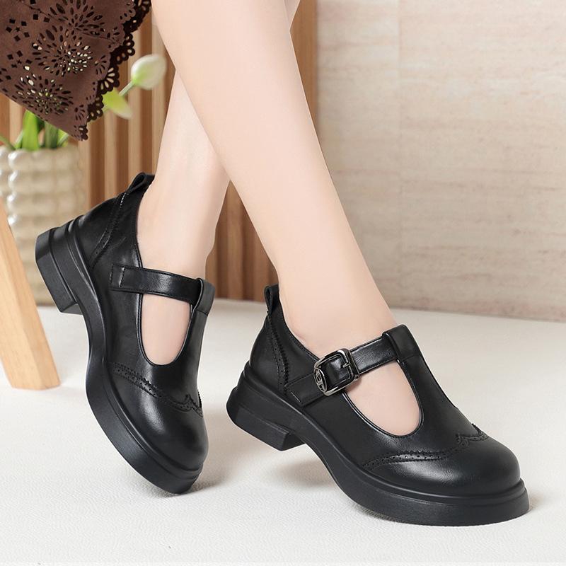 Mary Jane Soft-soled Women s Shoes, Chunky Heel Retro Platform Shoes, Soft Leather Loafers 35