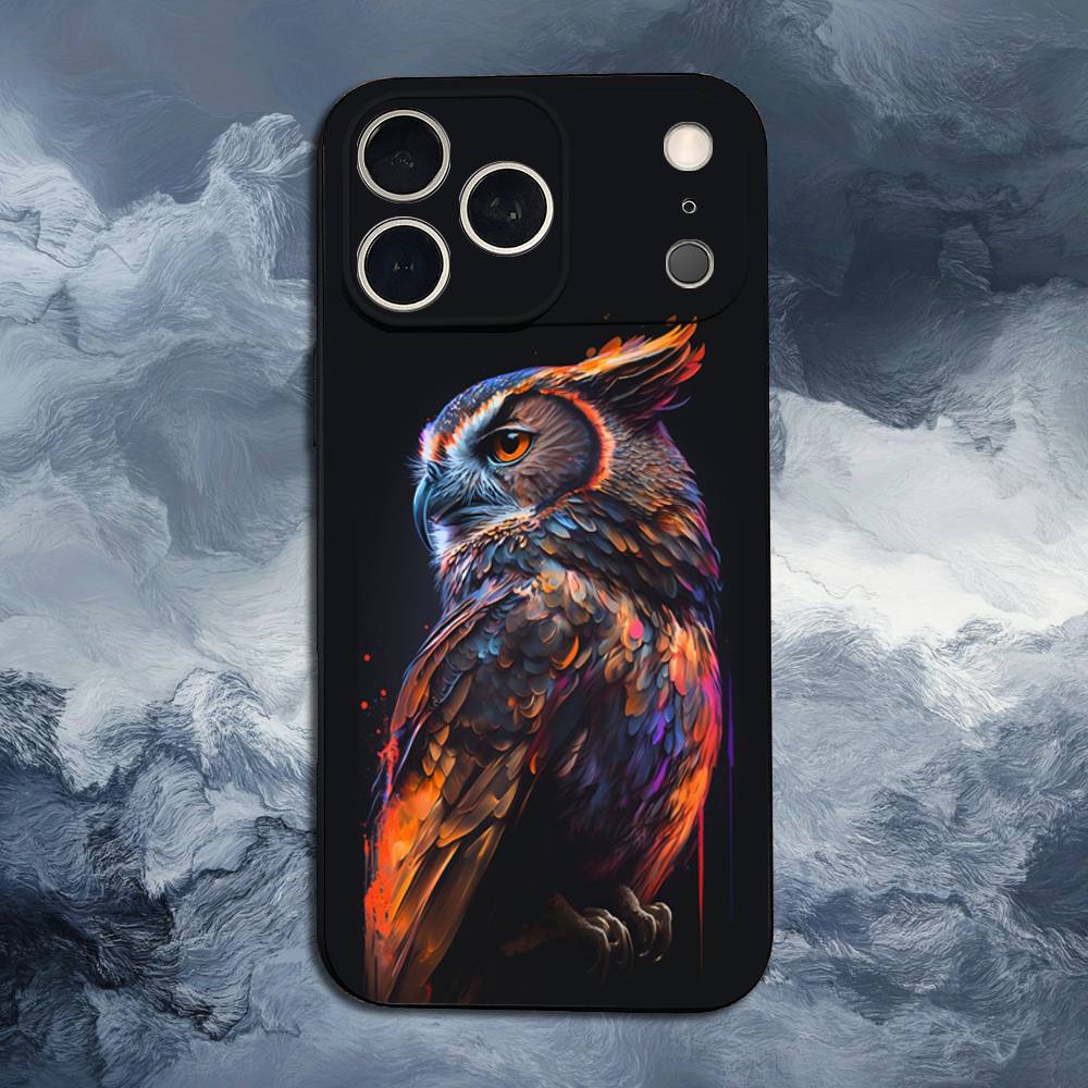 Cute C-Colorful Owl B-Bird For iPhone 12,14,13,15,8,7,16,11,17,X,Mini,Plus,Pro,XR,SE,XS,Max,Soft Silicone Black Case