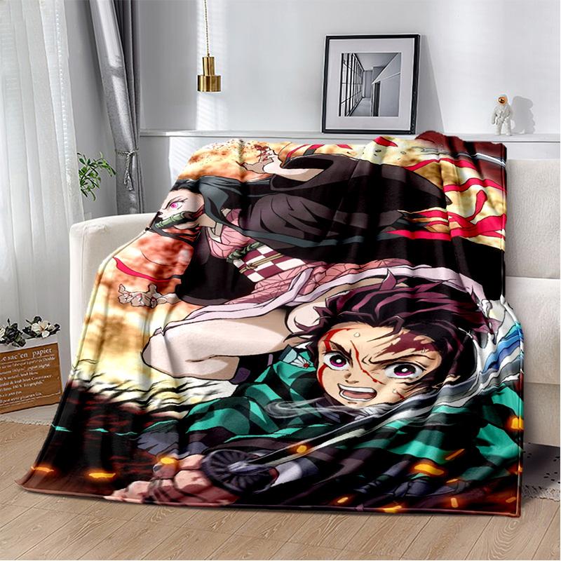D-Demon Slayer Anime Blanket Sofa Office Nap Cover Blanket Kamado Nezuko Air Conditioning Blanket Soft and Warm