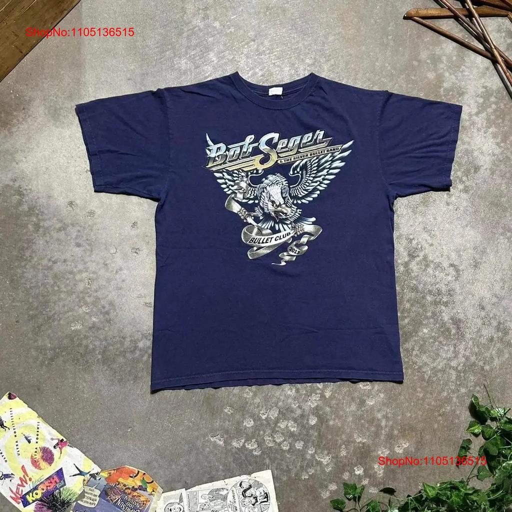 Bob Seger 2013 Silver Bullet Band T Shirt Mens Large Faded Navy Rock Music vintage Washed Top For Everyday Wear Versatile