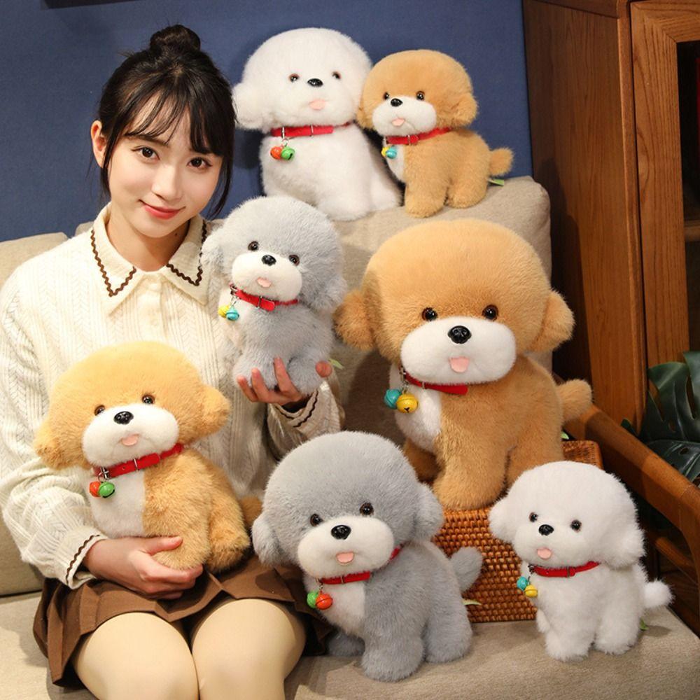 Soft Red Bell Puppy Dolls PP Cotton Stuffed Animals Puppy Doll  Kids Gifts