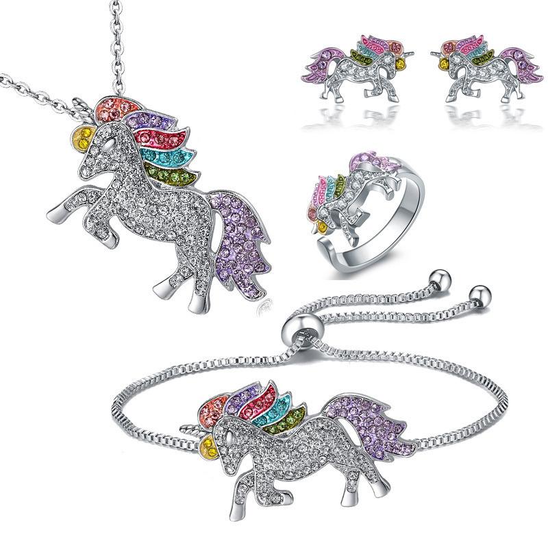 Unicorn Necklace Bracelet Earrings Ring Set Accessory Set
