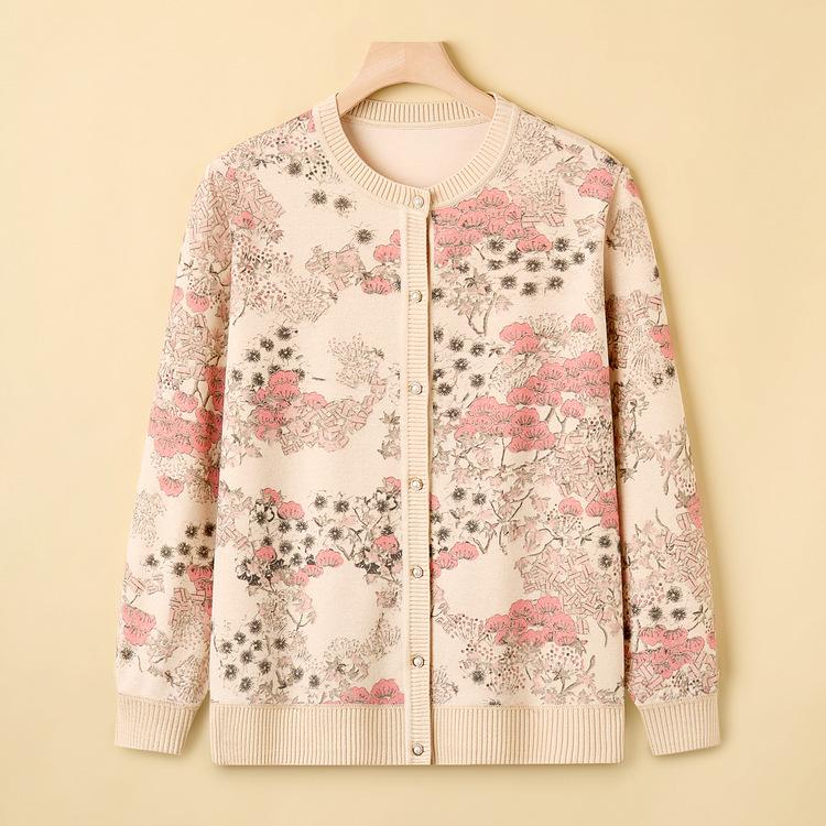 Printed Tops for Middle-aged and Elderly People New Mothers 40-60-year-old Middle-aged Women's Long-sleeved Shirts Are New for Spring and Autumn.