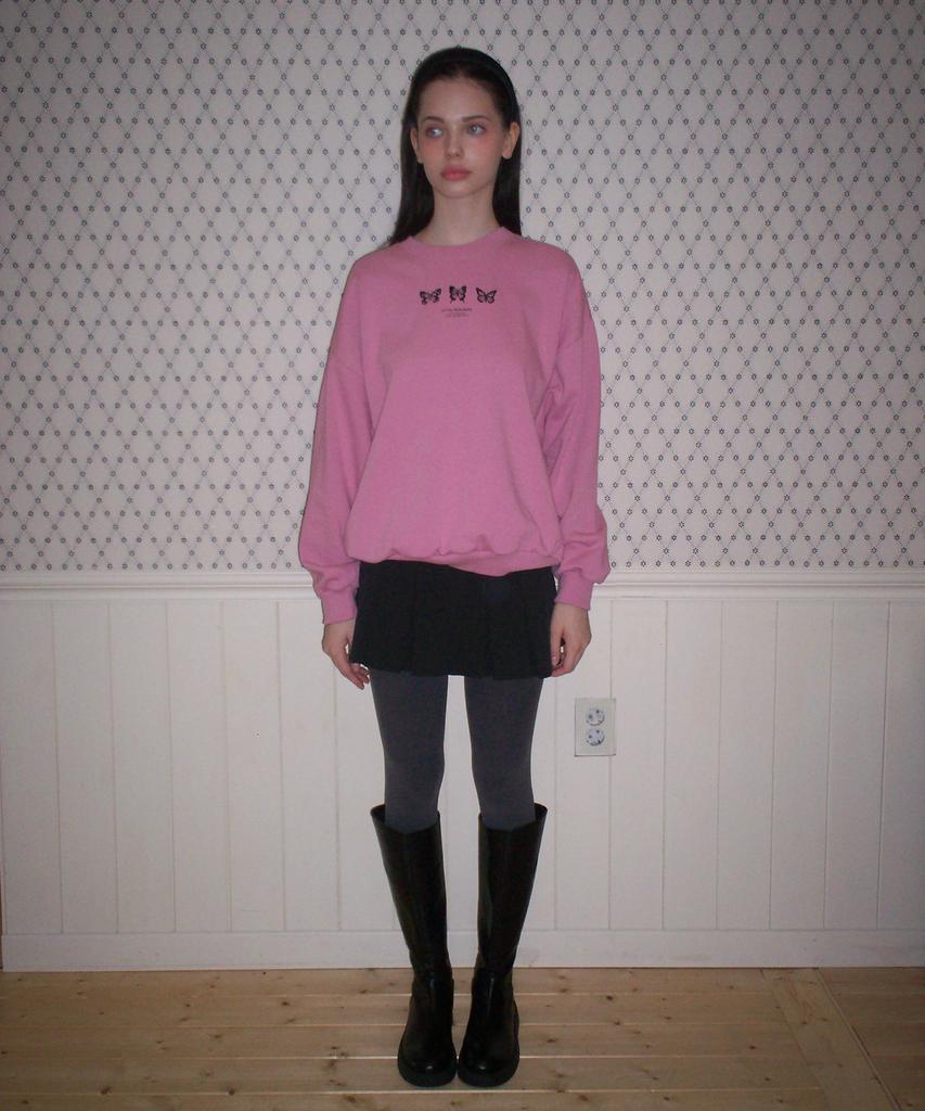 LETTER FROM MOON Triple Butterfly Embroidery Sweatshirt (Deep Pink)