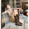 Grape Mother Same Fashionable Belt Buckle Side Zipper Thick Heel Knight Boots Female Spice Girl Round Head Versatile Thick Sole Medium Boots