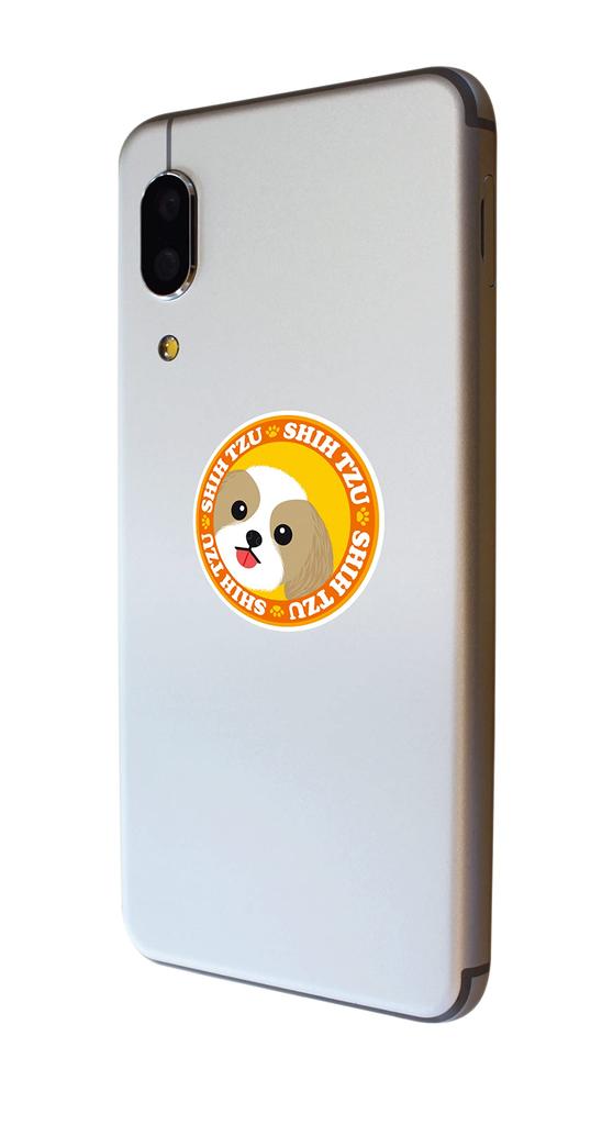 Staring Shih Tzu Gold & White Dog Sticker Orange Back Round L + SS Size [Set of 4] Ver.2 MK-2