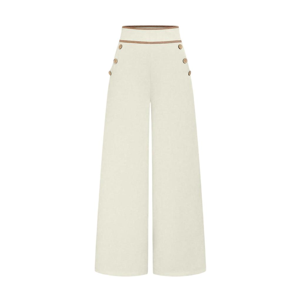 Women High Waist Wide Leg Pants Button Detail Straight Leg Casual Trousers Lightweight Loose Fit Bottoms for Everyday Wear