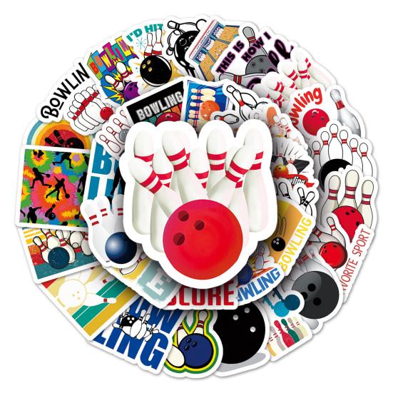 50Pcs Bowling Ball Stickers Various Lovely PVC Adhesive Removable Ball Decals DIY Decoration Waterproof Scrapbook Luggage Water Cup Sports Graffiti