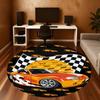 1PC Race Car Flag Round Chair Mat Area Rug - Non-Slip, Floor Mat for Office, Bedroom, and Indoor Decor -Gift D1127221