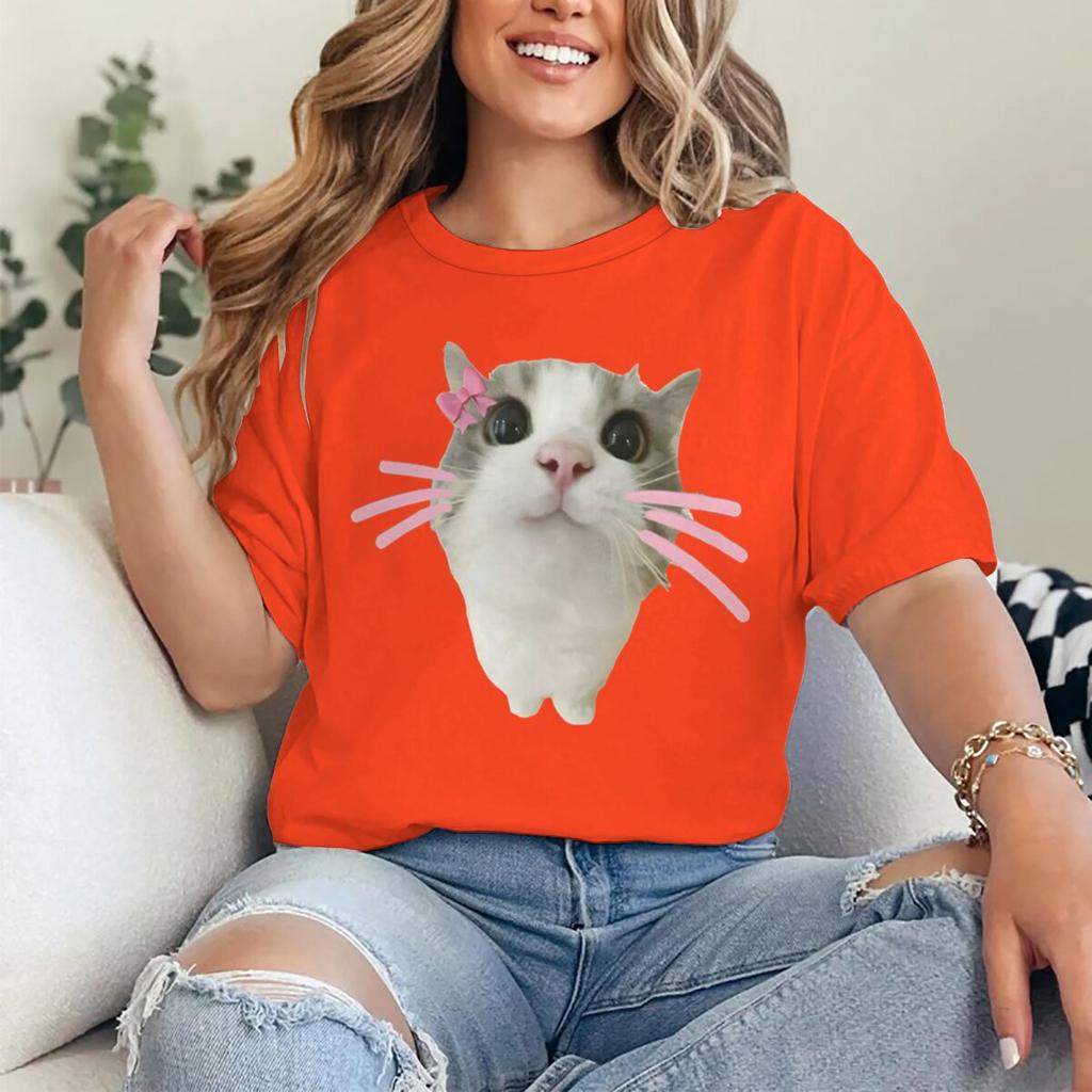 Funny Cat 3D Print Women Casual Crewneck TShirt Women Unisex Harajuku T Shirts Meme Animal Cat Print  Casual Fashion Tshirts