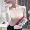 Women's Versatile Round Neck Cover Up Long Sleeve T-Shirt Base Layer Thin Slightly Sheer Comfortable Knit Top