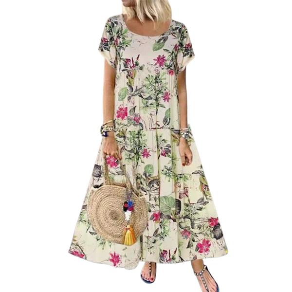 

Женское летнее длинное платье с круглым вырезом и короткими рукавами, платье макси свободного кроя с цветочным принтом в стиле бохо 3XL синий