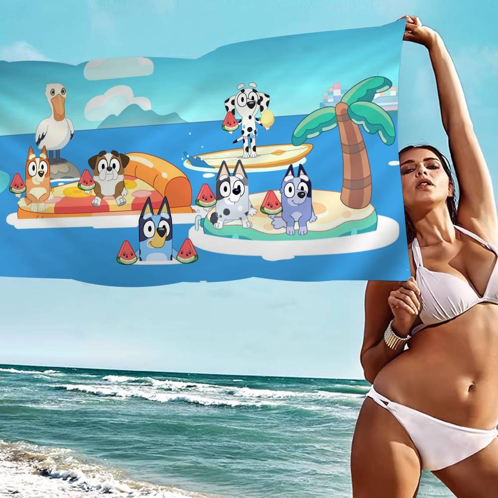 Cartoon B-Blueys Microfiber Blanket Quick Drying Beach Towels Oversized Printing Super Absorbent Pool Towel Blanket