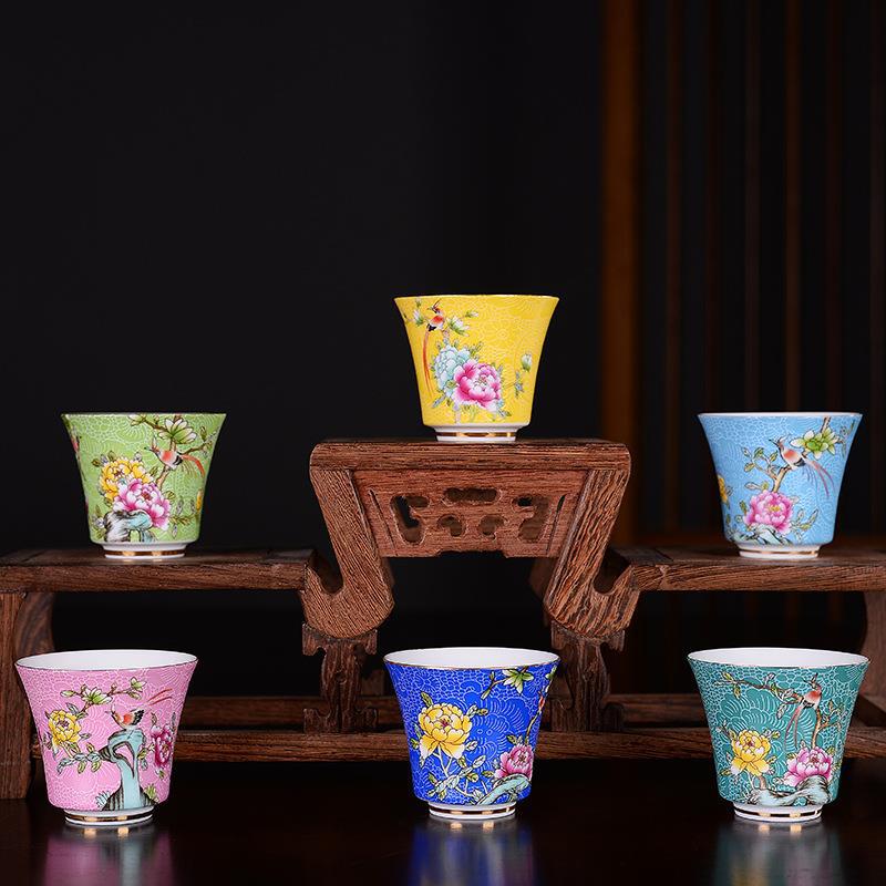 Personalized Carved Flower Teacup Pastel Douli Cup Hand-painted Ceramic Tea Cup Kung Fu Tea Set Tasting Cup Master Single Cup