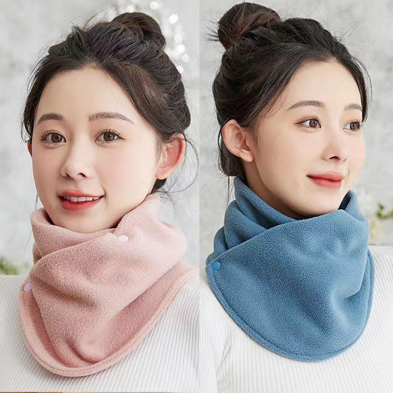 Classic Solid Color Snap Neck Scarf Thick Velvet Warm Cover Autumn Winter Riding Windproof Neckband For Outdoor Cold Protection