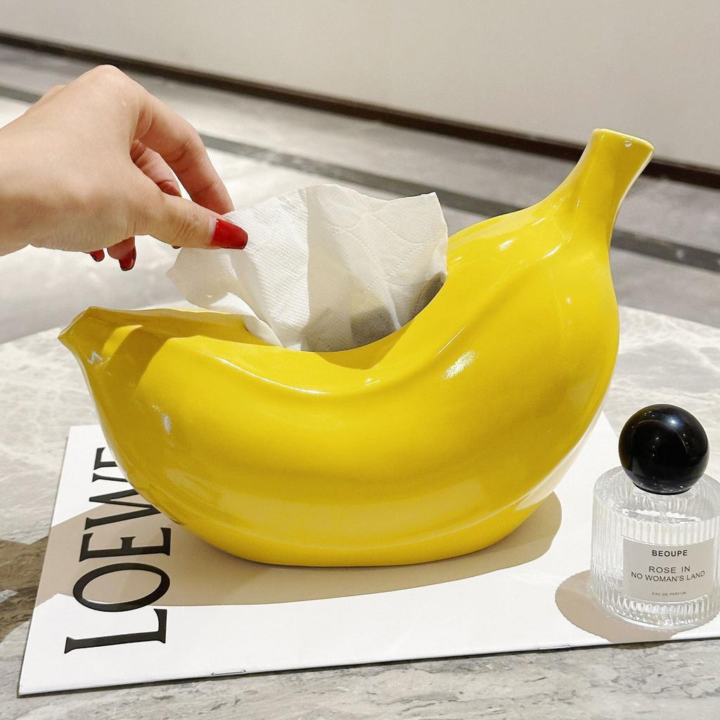 Ceramic Creative Banana Tissue Box Living Room Coffee Table Home Decoration Dopamine Paper Drawer Box Anti Anxiety Ornament