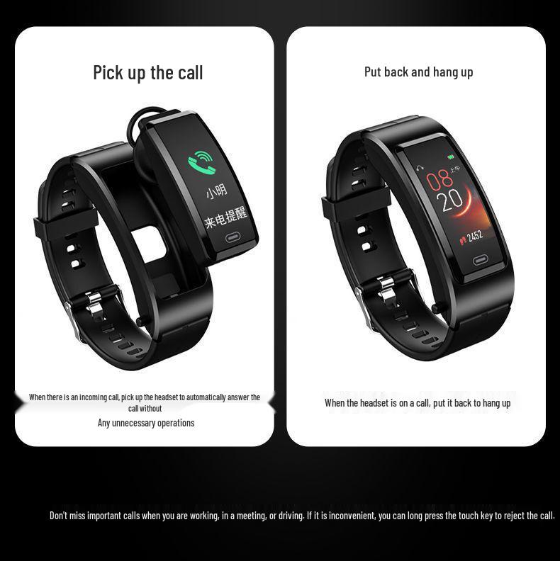 Smart Sports Bracelet: Heart Rate & Blood Oxygen Monitor with Bluetooth Earphones for Men & Women