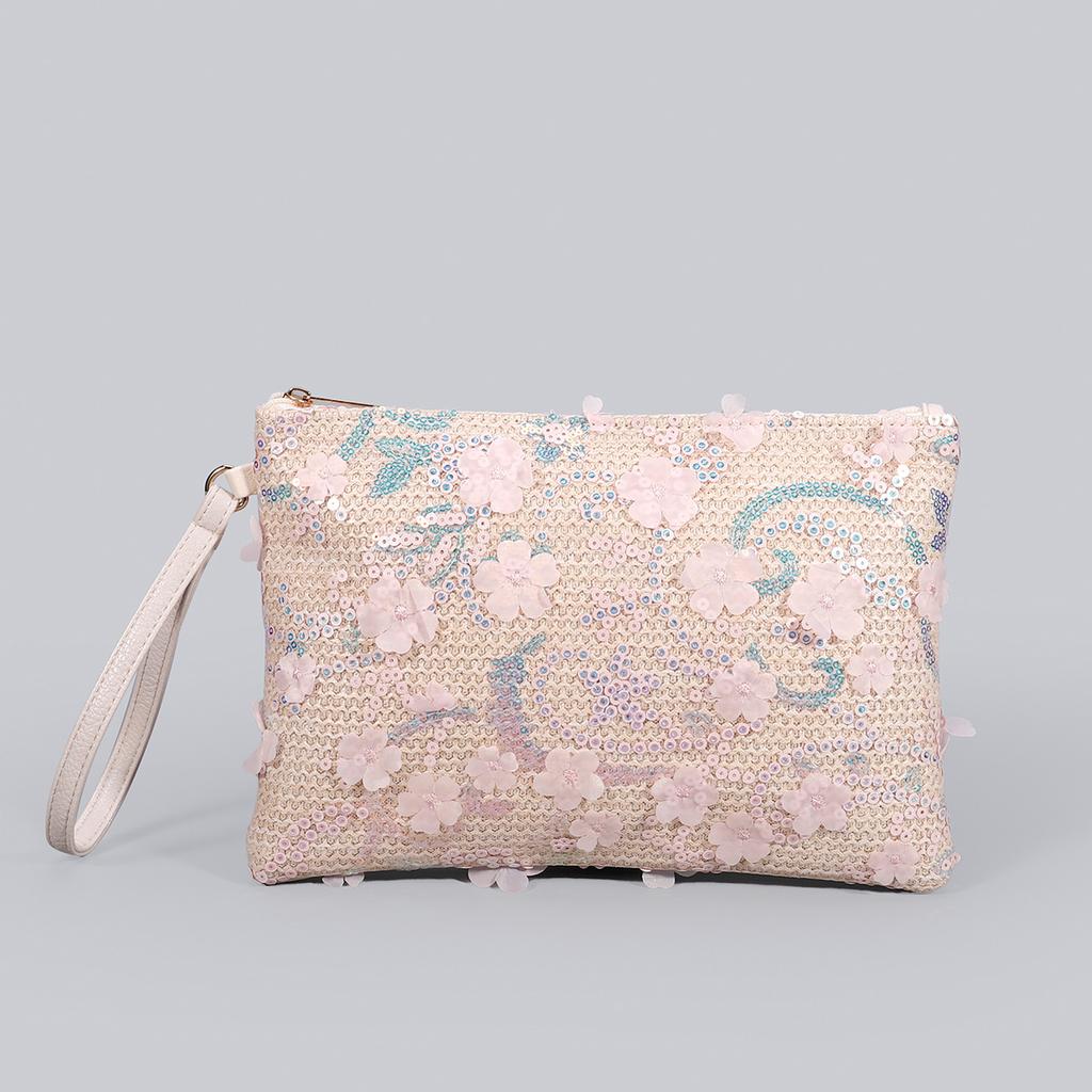 High-end Sequined Woven Dinner Bag New Embroidery Clutch Bag Summer Niche Straw Woven Bag Fashion Women's Envelope Bag