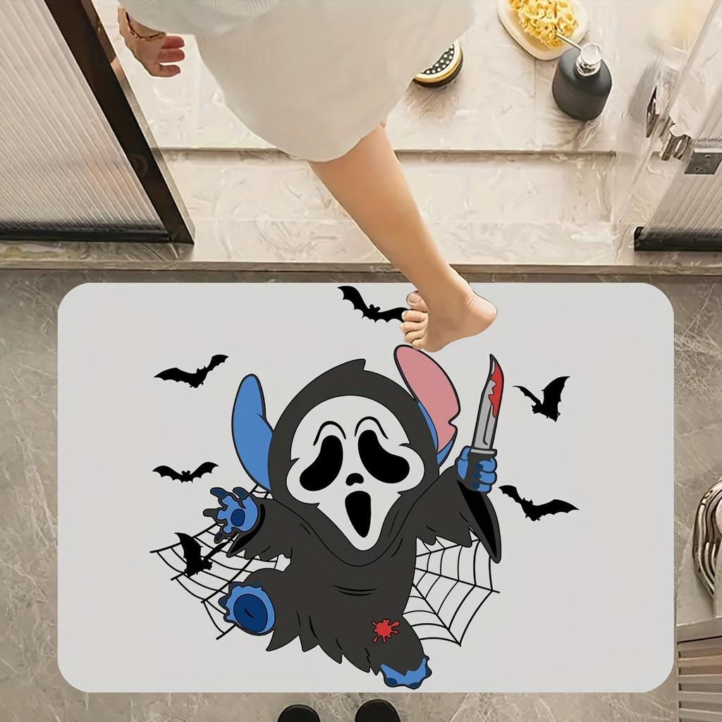 1PC Halloween Skull Crow Kitchen Rug Non-Slip Door Mat Pop Design Bathroom Rug Bath Mat Carpet for Home Sink Laundry Decor