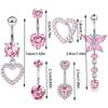 6pcs/set Pink Y2K Sexy Lady Belly Ring Cute Butterfly Heart-Shaped Inlaid Stainless Steel Navel Piercing Zircon Body for Wedding