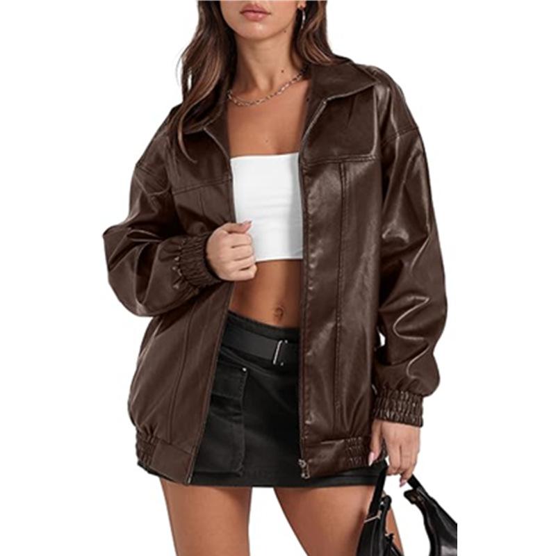 Women's Faux Leather Biker Jacket, Multi-Color Motorcycle Style Outerwear