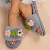 Fashion Mix Color Flower Cotton Slippers for Women Winter 2025 Slip On Open Toe Plush Slides Woman Soft Faux Fur Cotton Slippers Female