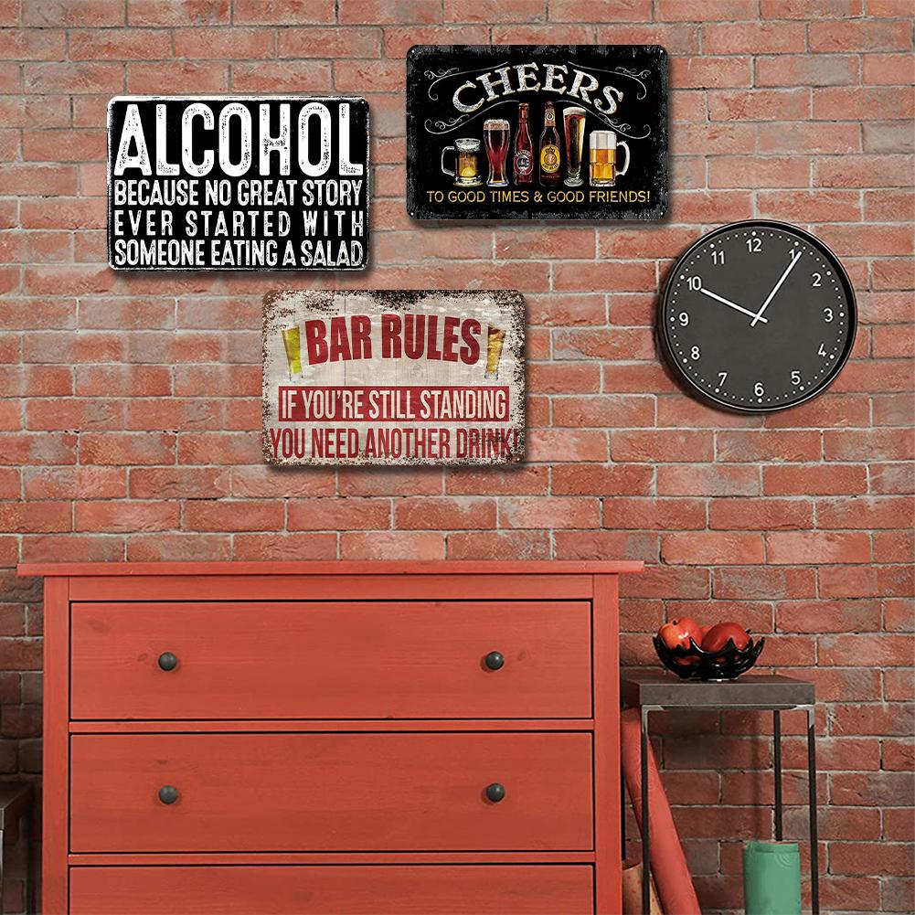3Pcs Wine Vintage Metal Plate Rectangular Iron Painting Kit Decor 30x20cm