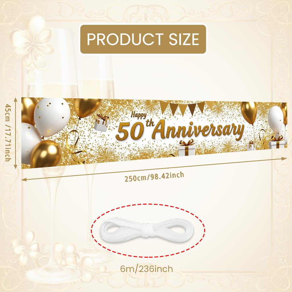 50th Anniversary Banner Golden Theme Milestone Decor Golden Celebration Celebration Gift Event Backdrop For Photo Shoot Party