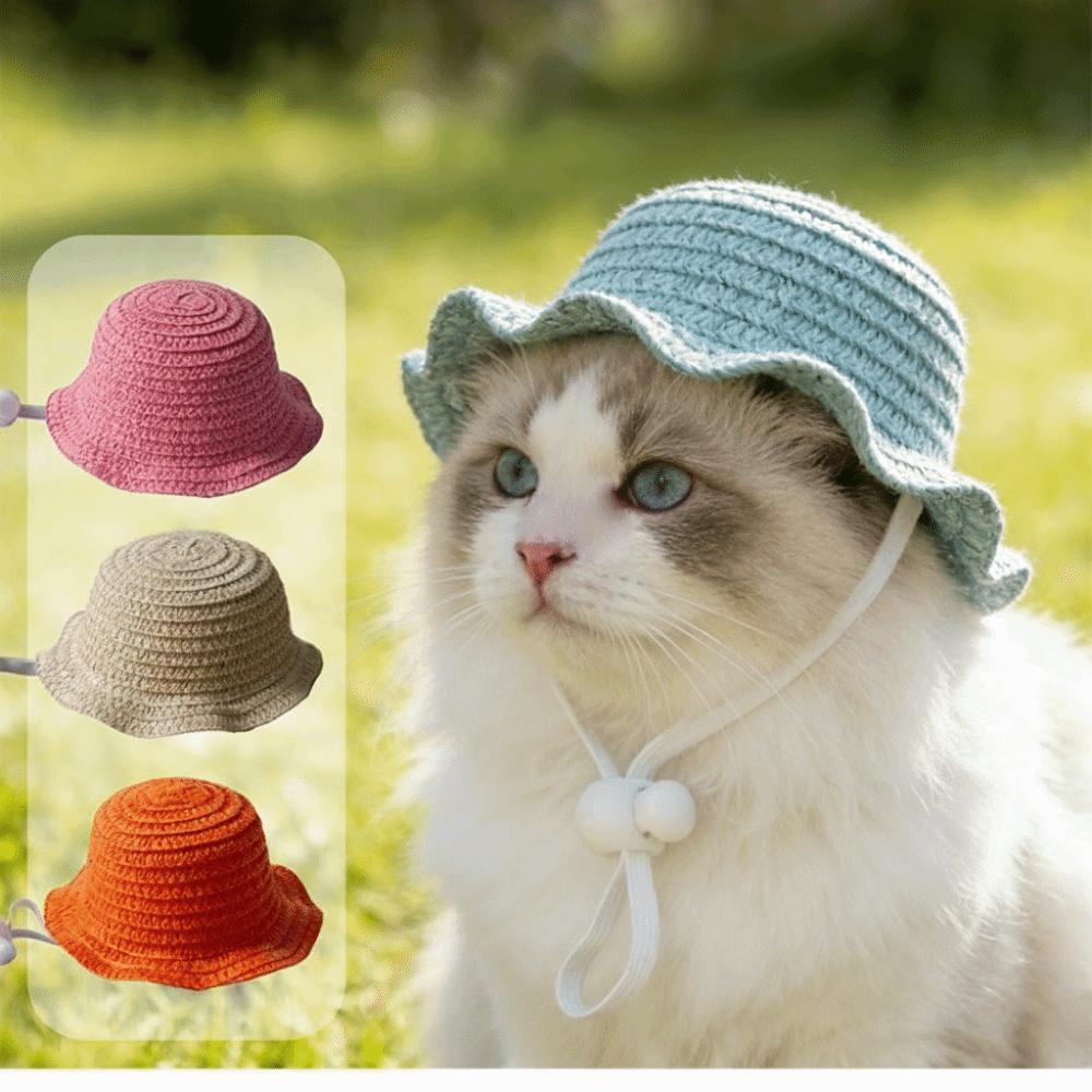 Adjustable Pet Straw Hat Breathable Pet Sunshade Hat Fashion Dog Fisherman Hat Photography Props