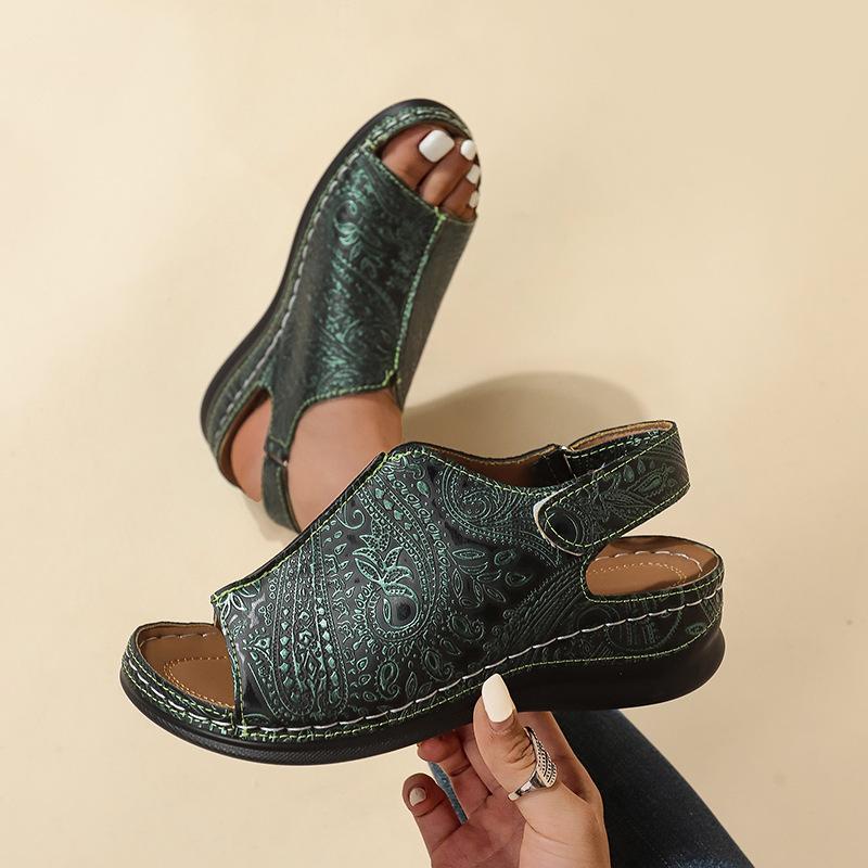 

Большой размер 43 Сандалии на платформе и танкетке с открытым носком, женские, новинка 2025, с задней застежкой-липучкой, римские сандалии с рыбьим носком 43