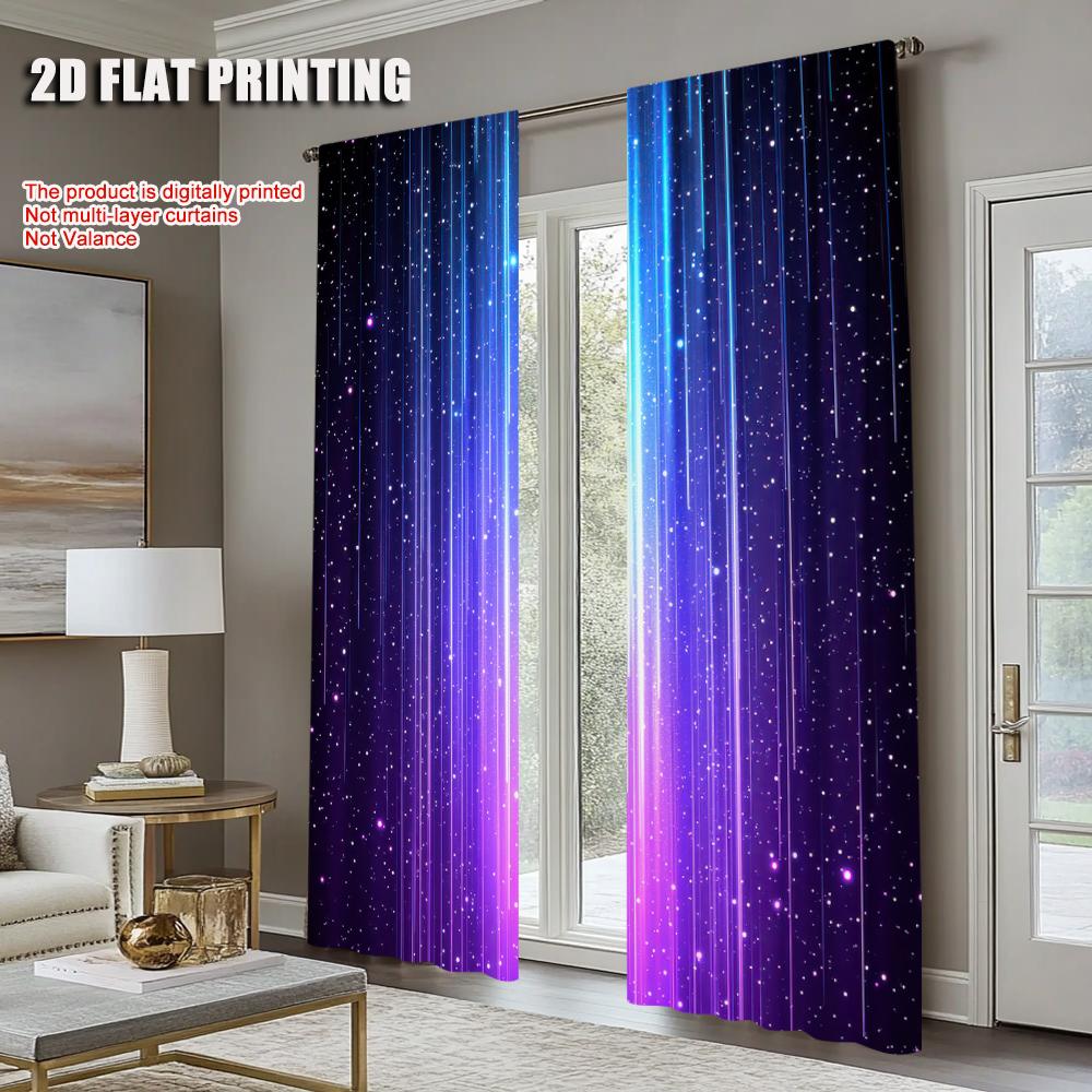 2Pcs Galaxy Star Space Blackout Curtains Blue Purple Cosmic Polyester Curtains For Living Spaces Machine Washable