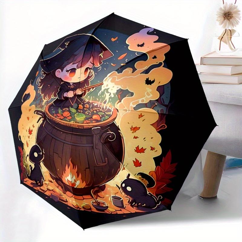 1pc Witch Picture Design Automatic Opening and Closing Folding - A Good Choice for Gifts, Fashionable and Convenient Umbrella With Cute Cartoon C