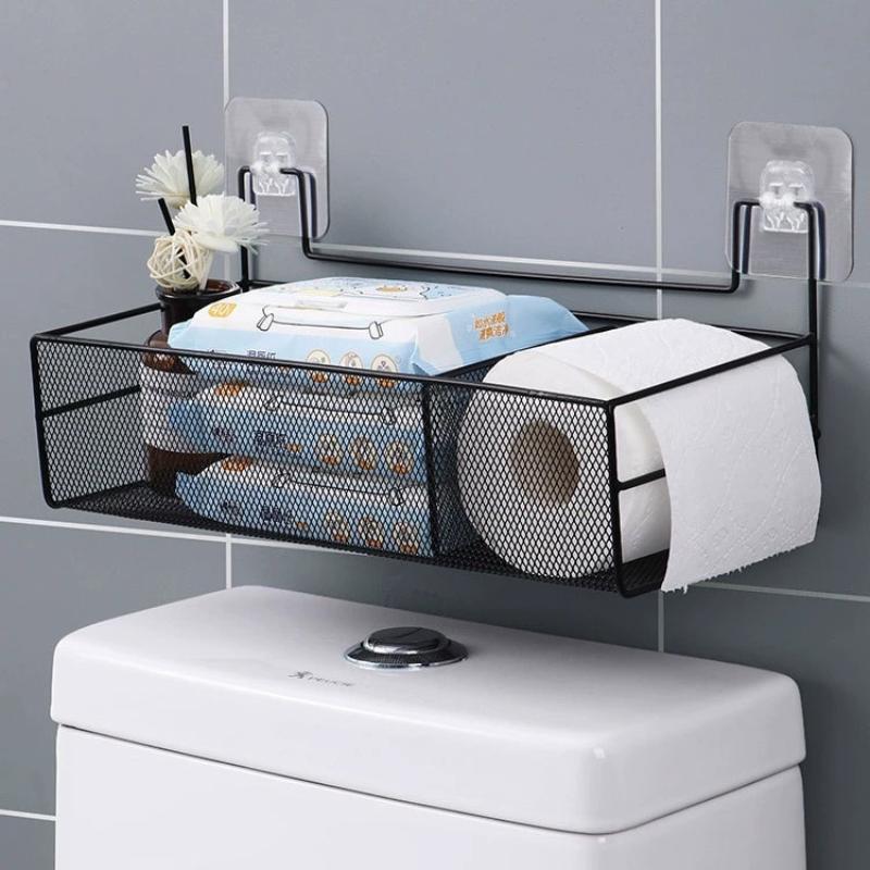 Wall-Mounted Bathroom Shelf Punch-Free Shower Shampoo Shelf Toilet Accessories Storage Shelf Kitchen Condiment Storage Basket