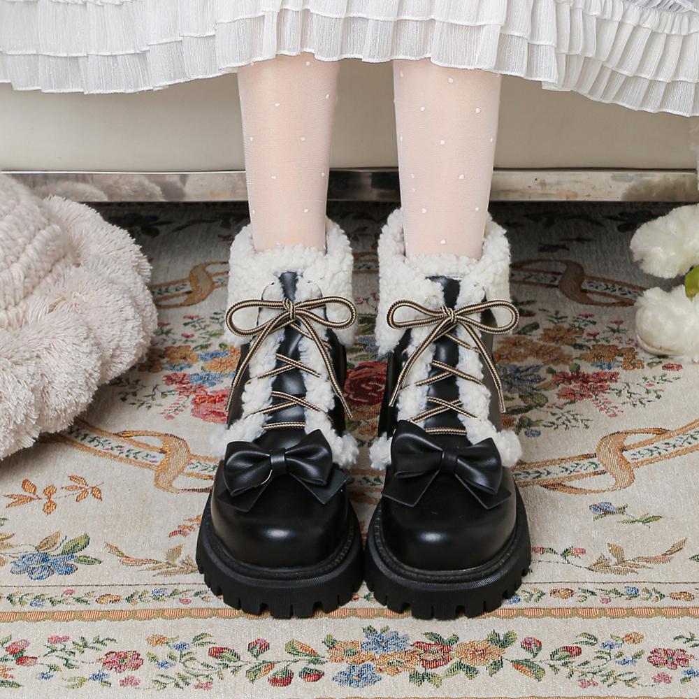 Fashion Winter Snow Boots Women Winter New Faux Fur Platform Ankle Boots Woman Mid-calf Lace-up Snow Boots Cotton Shoes Footwear Mujer