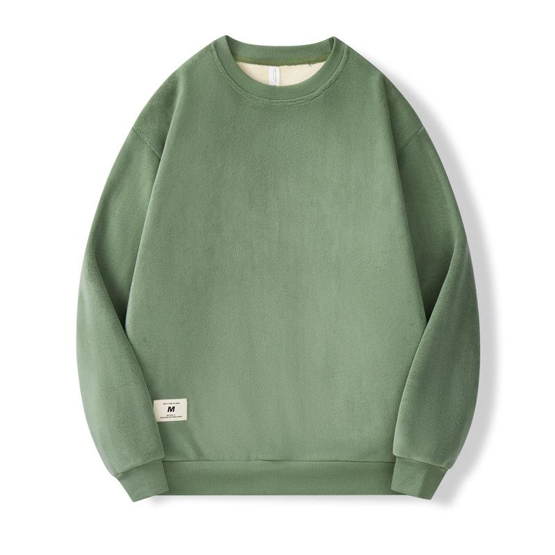 Men's Heavyweight 600G Lambswool Hoodie, Velvet Thickened Fleece, Round Neck, Warm Pullover, Autumn Winter Outerwear.