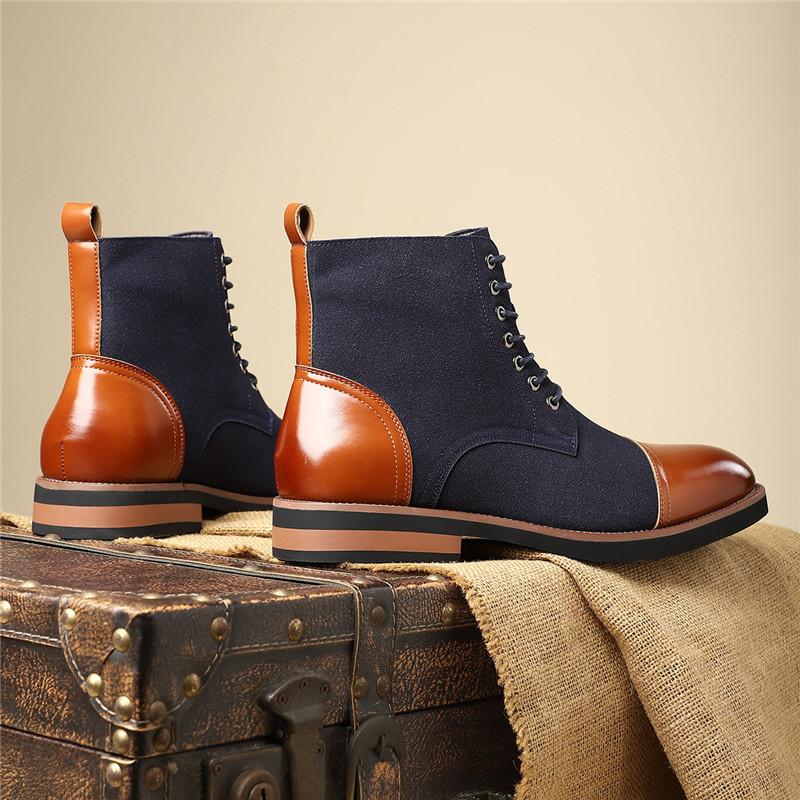 Designer New Fashion Winter Pointed Suede Leather Mixed Ankle Boots Men's High Tops For Men Flats Everyday All Match Shoes