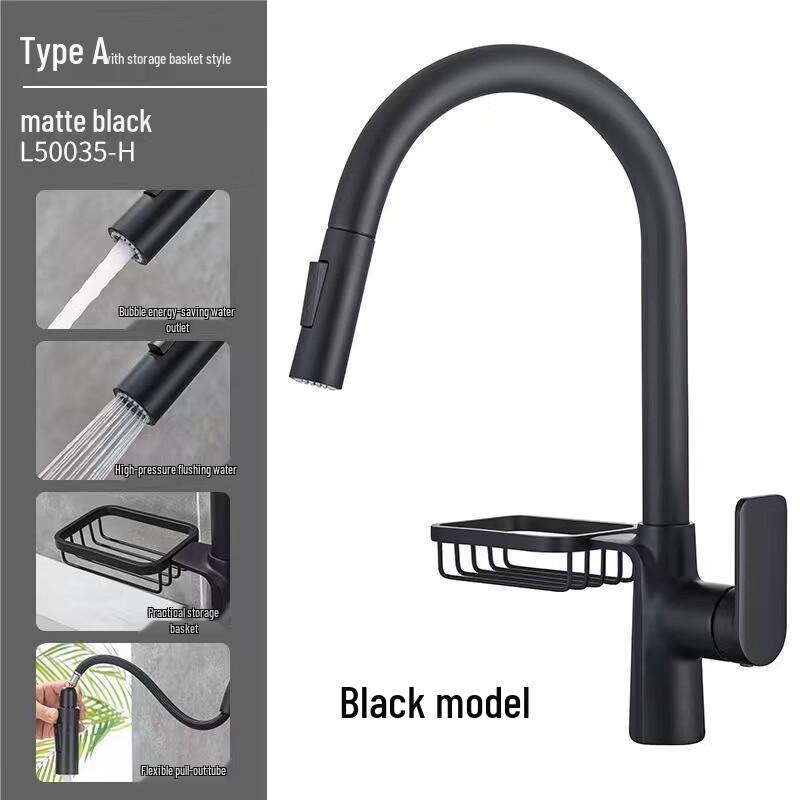 SIOYIE Black Pull-Out Kitchen Faucet with Storage