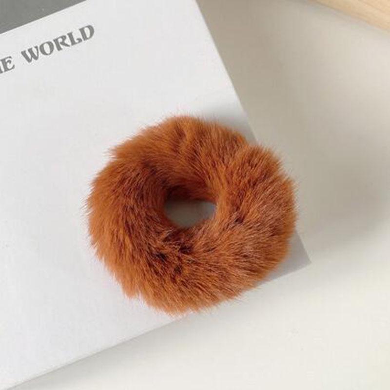 Girls' Candy Color Plush Rabbit Fur Hair Band - Cute, Versatile Student Bun Accessory
