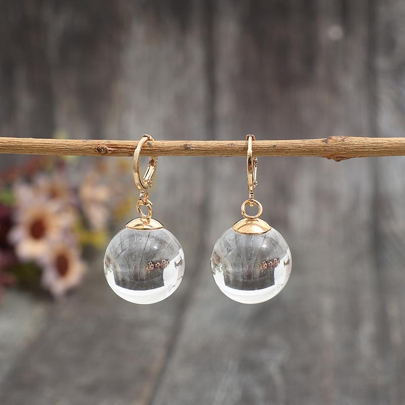 Simple Gold Color Spherical Glass Dangle Earrings for Women Accessories