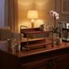 TwoTier Mug Rack Raised Rails Wood and Steel Cup Organizer Wooden Countertop Shelf