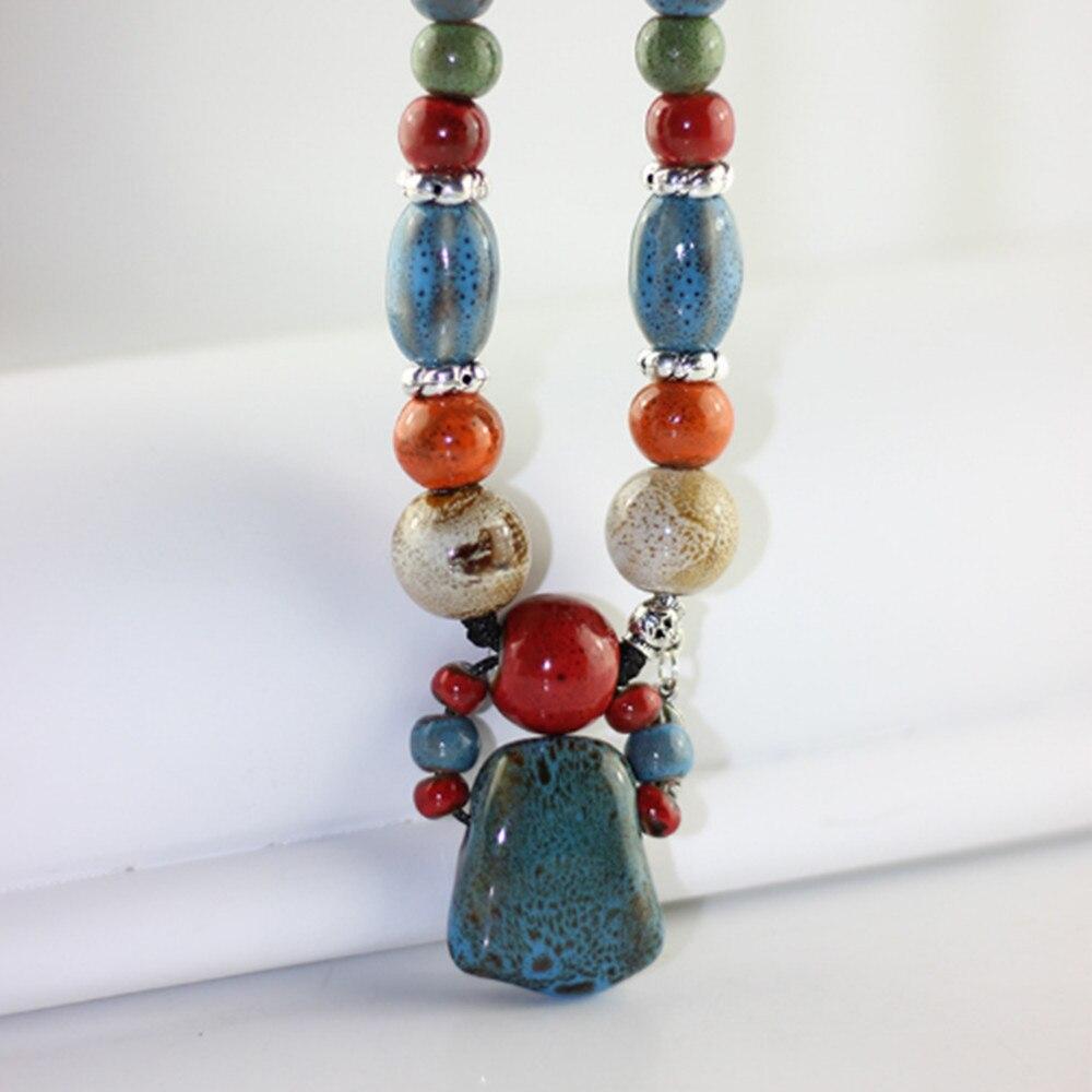 

Ретро красивый этнический стиль керамические бусины ручной работы кулон ожерелье синий