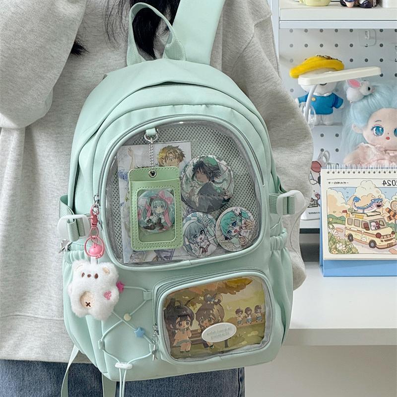 High-value schoolbag for female junior high school students, cute Japanese transparent pain bag, large food volume backpack, student backpack tide