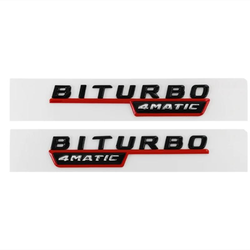 BRI4 2Pcs Biturbo 4matic Logo Letters Car Fender Emblem Badge Sticker For Mercedes Benz C43 E43 GLE43 GLC43 AMG W205 W213 Accessories
