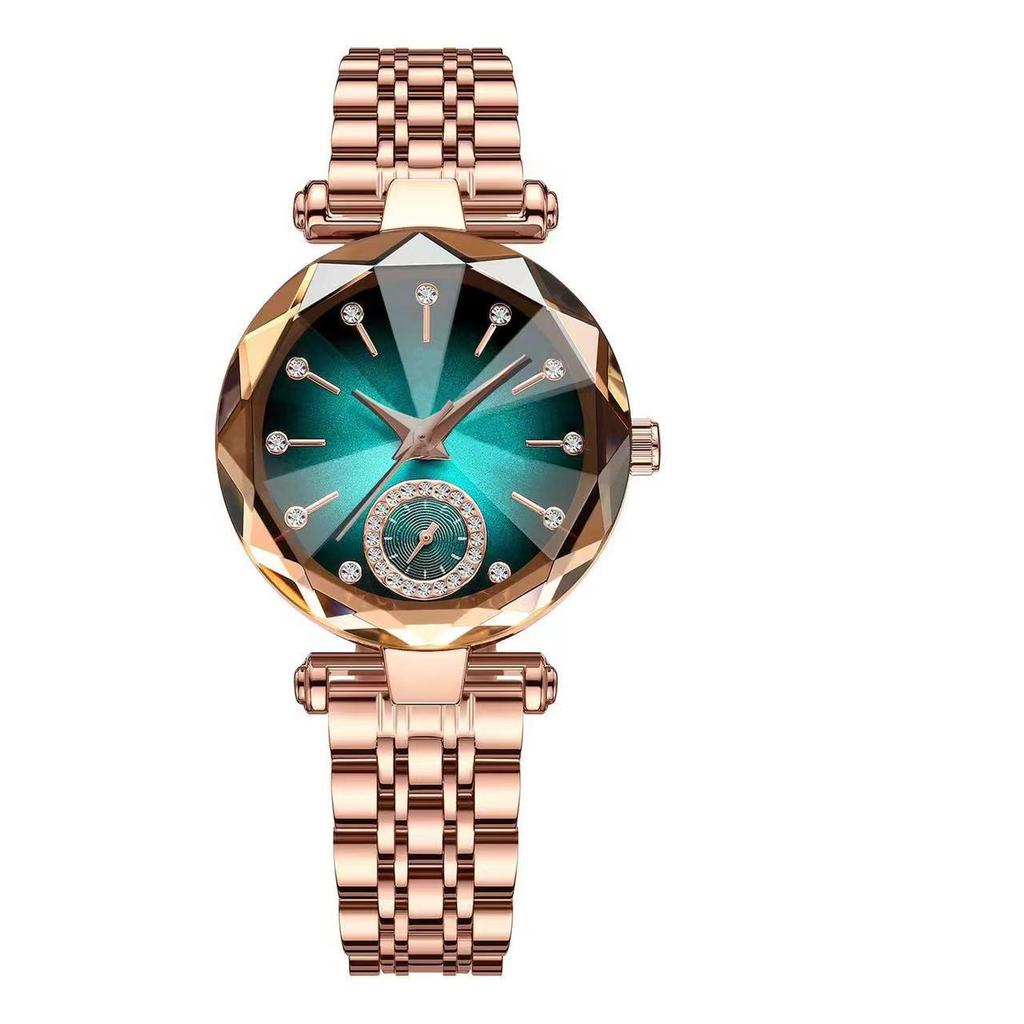 Elegant Ladies' Quartz Watch with Diamond Accents, Durable Glass, and Steel Band