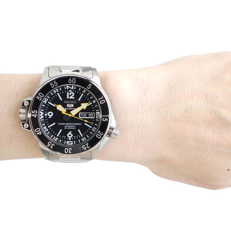 SEIKO SKZ211K1 SKZ211K SEIKO5 SPORTS ავტომატური დღე თარიღი შავი ვერცხლისფერი უჟანგავი ფოლადის მამაკაცის მაჯის საათი / SKZ211K ( SKZ211K S SKZ2 SKZ21 )