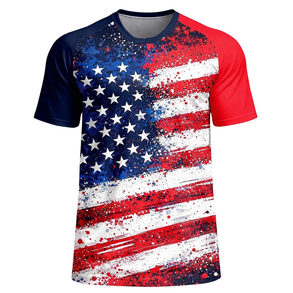 Men's Casual Crew Neck Lightweight Breathable Short Sleeve T Shirt with USA America Letter Print and Star Pattern for Everyday Wear