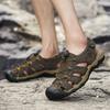 Men Hiking Sandals Green Leather Sandals Outdoor Summer Brown Roman Sandals Beach Shoes Plus Size