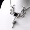 Gotisch Exquisit Silberfarbe Ast Rose Blume Schnabel Schädel Pentagramm Anhänger Halskette für Damen Halloween Schmuck